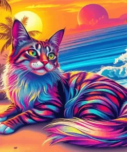 Colorful Cat At The Beach Diamond Painting