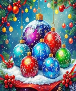 Colorful Christmas Bulbs Diamond Painting