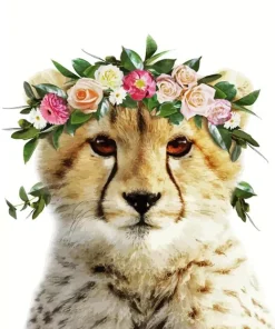 Cute Cheetah With Flowers Diamond Painting