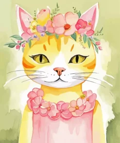 Cute Cat Wearing Flower Crown Diamond Painting