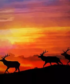 Elk Herd At Sunset Diamond Painting