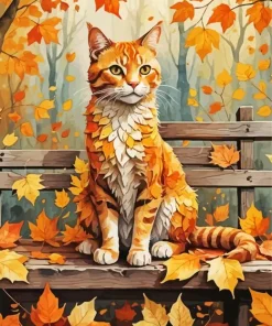Fall Leaves Cat Diamond Painting