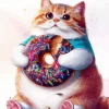 Fat Cat Eating Donut Diamond Painting