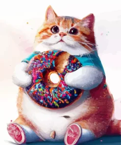 Fat Cat Eating Donut Diamond Painting