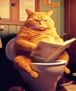 Fat Cat Sitting On A Toilet Diamond Painting