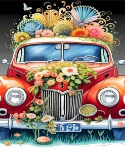 Flowers Car Diamond Painting