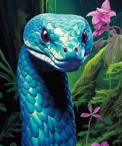 Flowers And Blue Reptile Diamond Painting