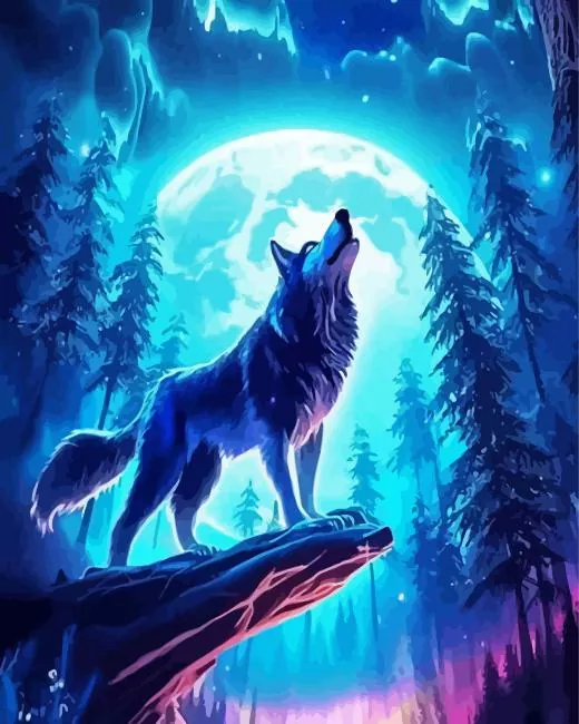 Galaxy Wolf spirit Diamond With Numbers Galaxy Wolf Spirit Diamond Painting