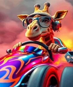 Giraffe Driving Car Diamond Painting