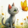Grey Cat And Butterfly Diamond Painting