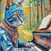 Grey Cat Playing The Piano Diamond Painting