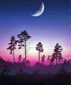 Half Moon Sunset With Trees Silhouette Diamond Painting