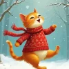 Happy Cartoon Cat In Snow Diamond Painting