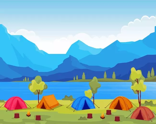 Illustration Campsite Diamond With Numbers Illustration Campsite Diamond Painting