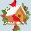 Illustration Christmas Bird House Diamond Painting