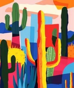 Illustration Colorful Cactus Diamond Painting