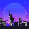 Liberty Statue New York Purple Night Diamond Painting
