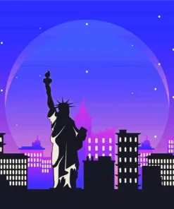 Liberty Statue New York Purple Night Diamond Painting