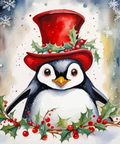 Merry Christmas Penguin Diamond Painting