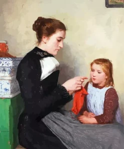 Mother Knitting With Daughter Diamond Painting