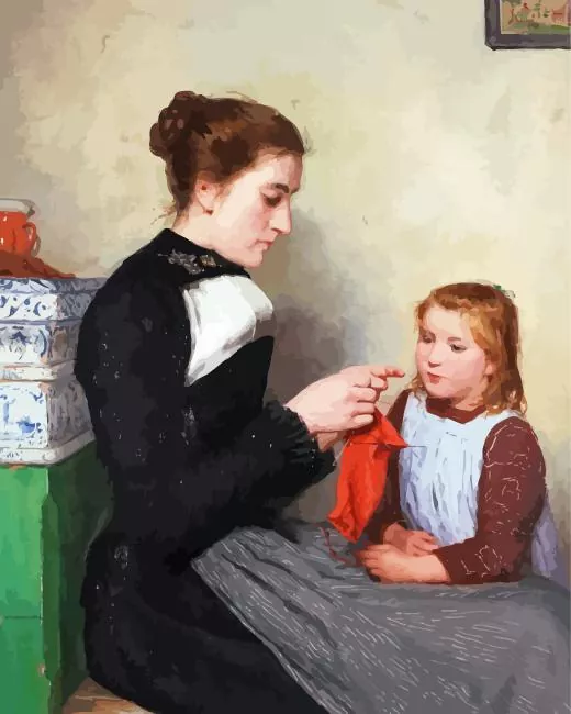 Mother Knitting With Daughter Diamond By Numbers Mother Knitting With Daughter Diamond Painting