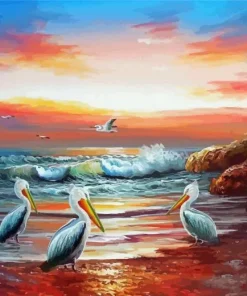 Pelicans At The Beach Diamond Painting