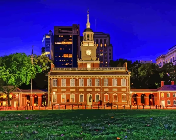 Philadelphia independence hall at night Diamond With Numbers Philadelphia Independence Hall At Night Diamond Painting
