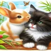Pretty Bunny And Cat Diamond Painting
