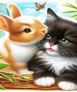 Pretty Bunny And Cat Diamond Painting