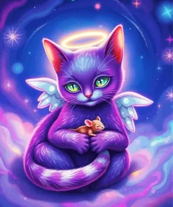 Purple Angel Cat And Mouse Diamond Painting