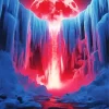 Red Moonlight Waterfall Diamond Painting