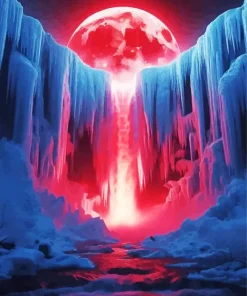 Red Moonlight Waterfall Diamond Painting