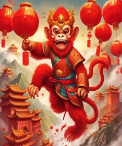 Red Chinese Monkey Diamond Painting