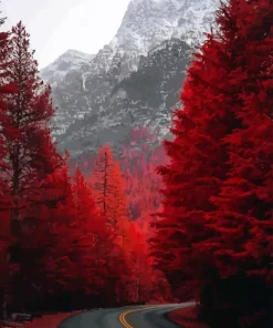 Red Forest Trees Diamond Painting
