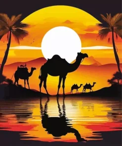 Sunset Camels Silhouette Diamond Painting