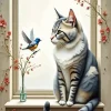 The Cat And The Bird Diamond Painting