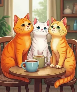 White Cat With Gingers Diamond Painting