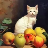 White Cat And Apples Diamond Painting