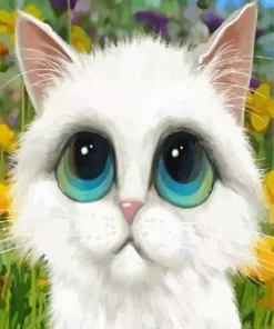 White Cat With Big Eyes Diamond Painting