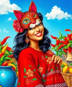 Woman Wearing A Cat Mask Diamond Painting