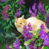 Abstract Cat With Purple Flowers Diamond Painting
