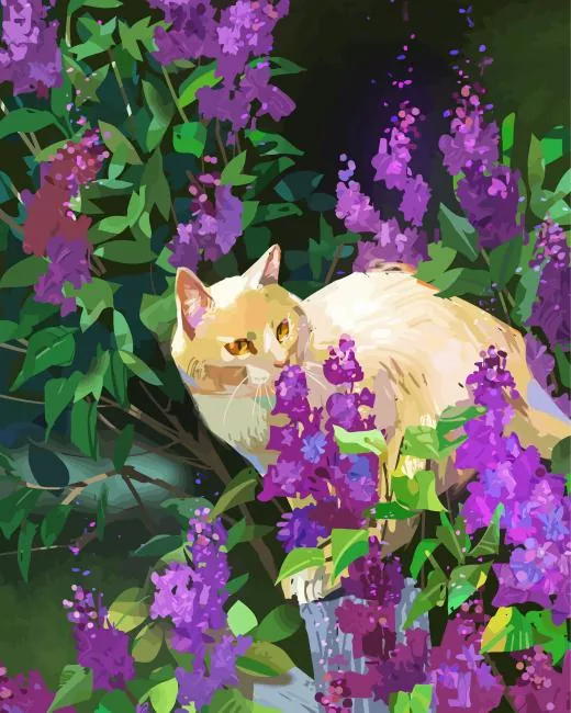 abstract Cat with purple flowers Diamond By Numbers Abstract Cat With Purple Flowers Diamond Painting