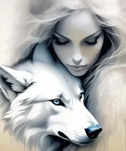 Aesthetic Girl Hugging Wolf Diamond Painting