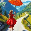 Aesthetic Girl Umbrella Art Diamond Painting