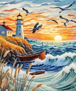 Aesthetic Seascape Boat Art Diamond Painting
