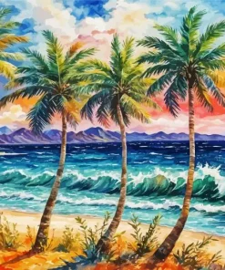 Aesthetic Seascape With Palm Trees Art Diamond Painting