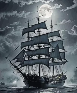 Aesthetic Ship In The Moonlight Art Diamond Painting