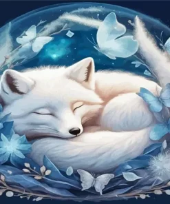 Aesthetic Sleeping White Fox Diamond Painting