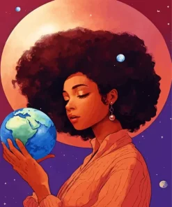 Afro Lady And Earth Diamond Painting