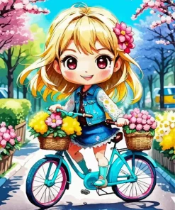 Anime Girl On Bike Diamond Painting